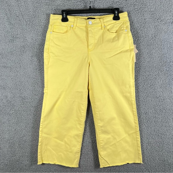 NYDJ Womens Wide Leg Denim Capri Size 8 Yellow Raw Hem Lift Tuck Technology New - Picture 1 of 10